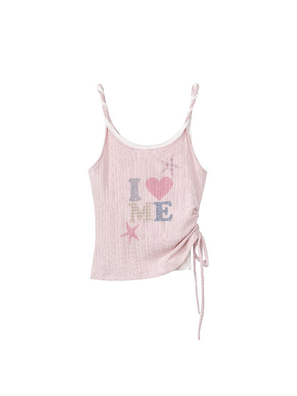 Double-Layer Drawstring Cami Top