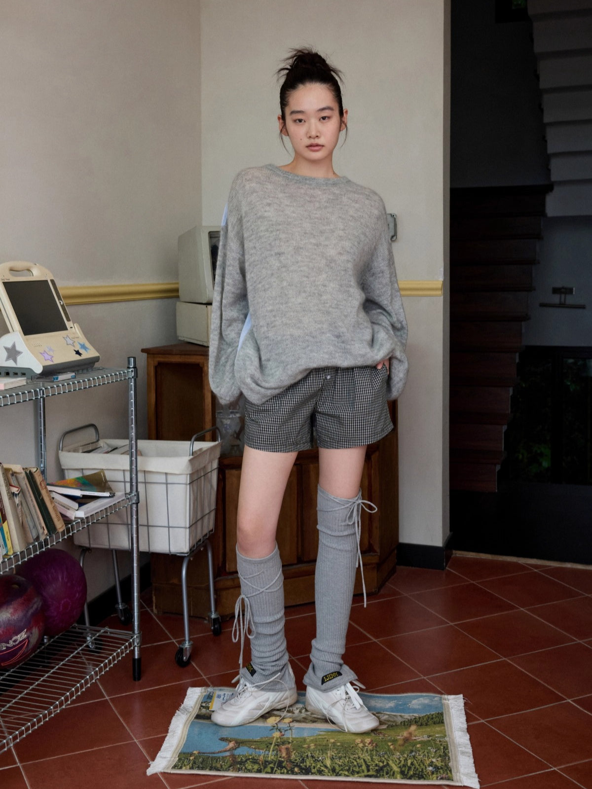 Oversized Mohair Shirt-Panel Knit Sweater