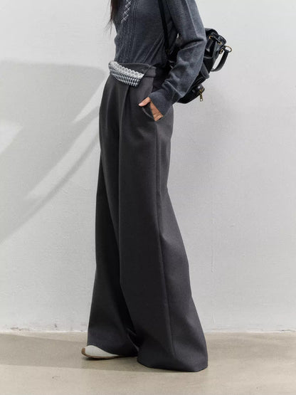 Deep Gray Plaid Waist Straight Pants