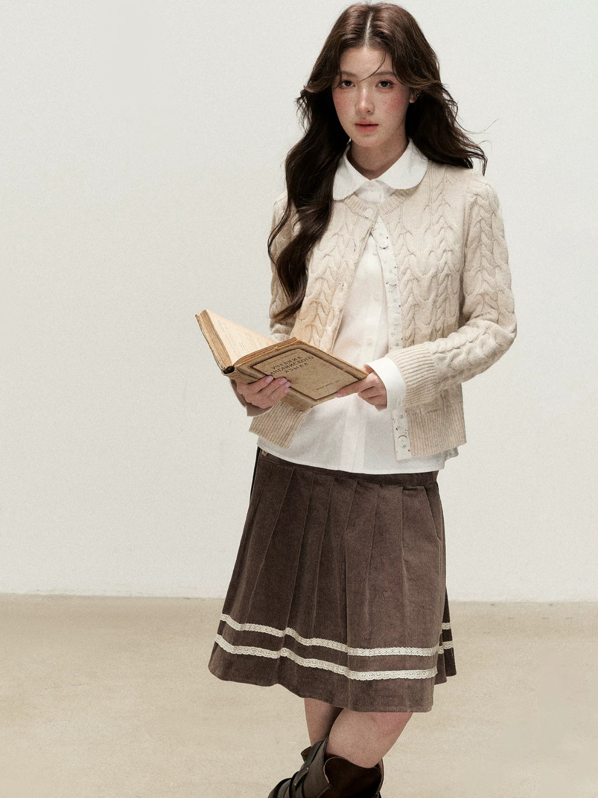 Peter Pan Collar Layered Knit Cardigan