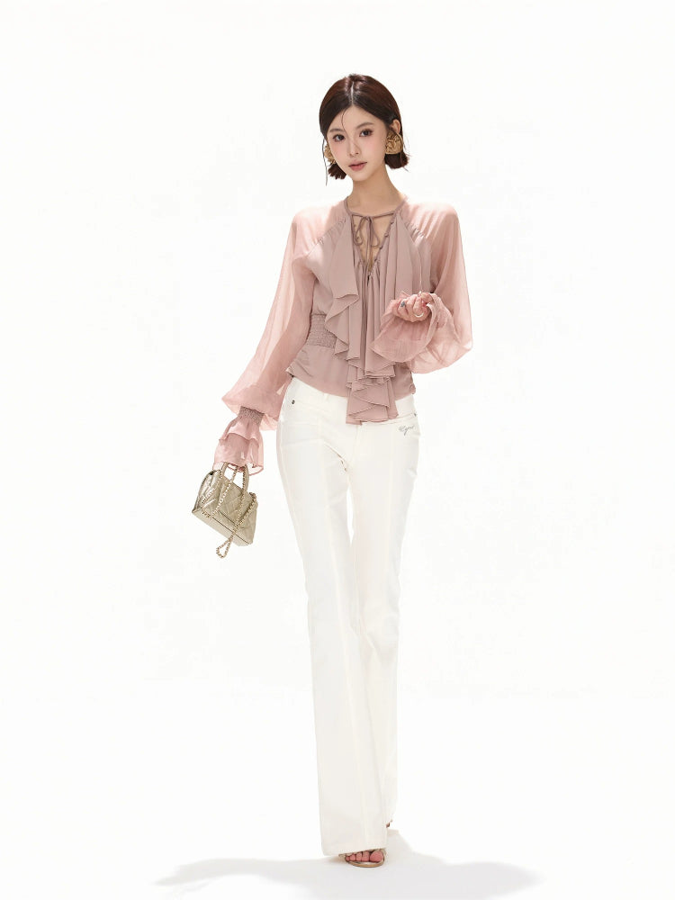 White Low-Waist Flare Pants