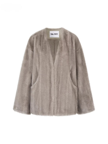 Ombre Faux Fur Pocket Coat