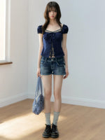 Layered Lace Bow Puff Top
