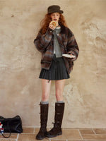 Plaid Wool-Blend Lapel Jacket