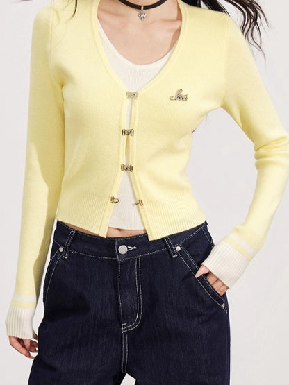 V-Neck Fake Two-piece Knit Top