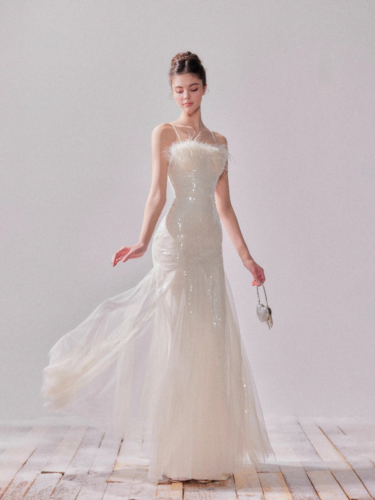 Sequin Mesh Fishtail Dress