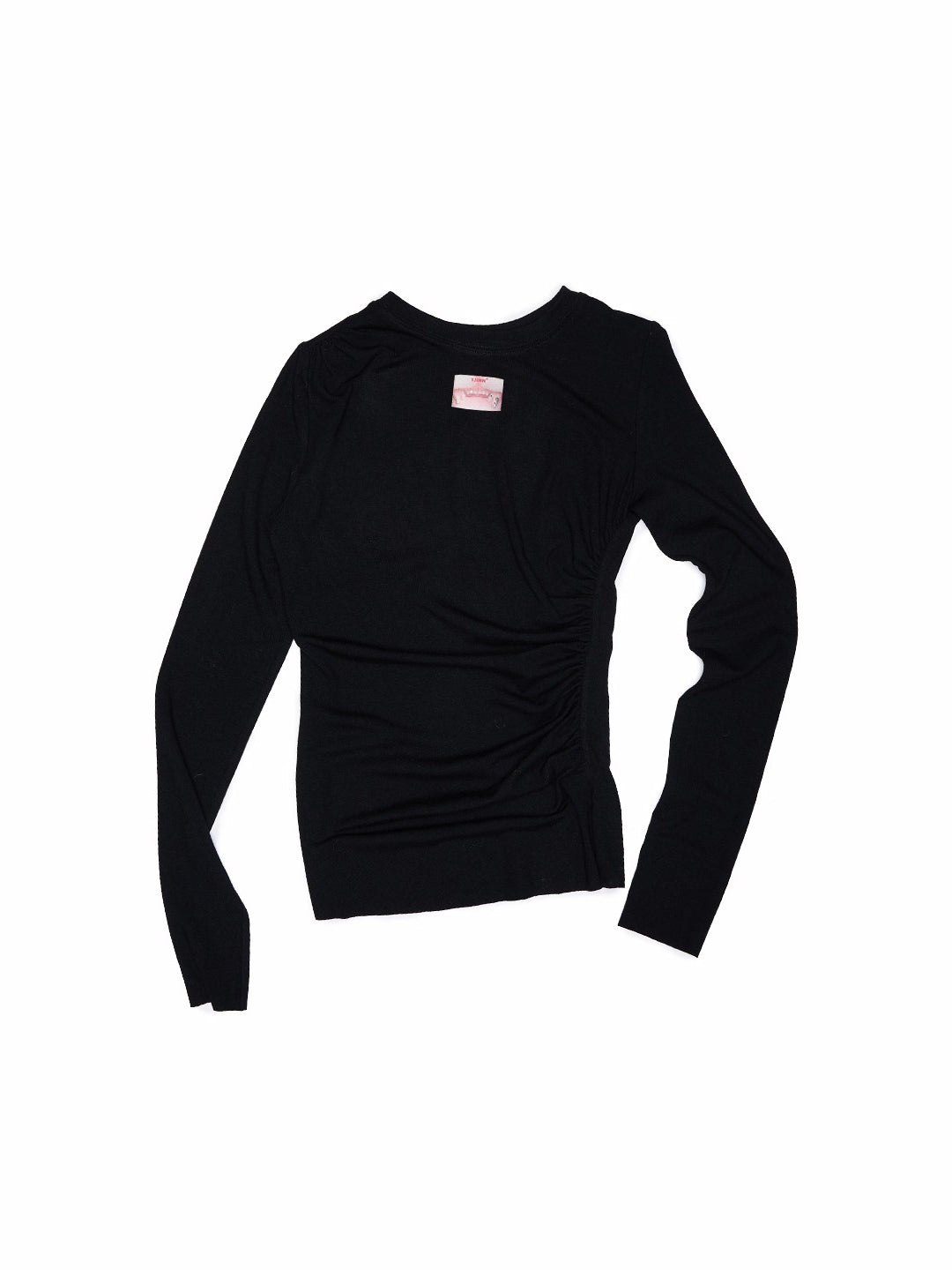 Ruched Crewneck Long-Sleeve Blouse