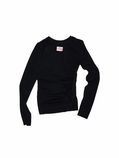 Ruched Crewneck Long-Sleeve Blouse