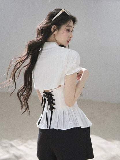 Puff Sleeve V-neck Shirt
