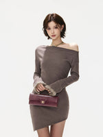 Fox Fur Cuff Asymmetric Knit Dress