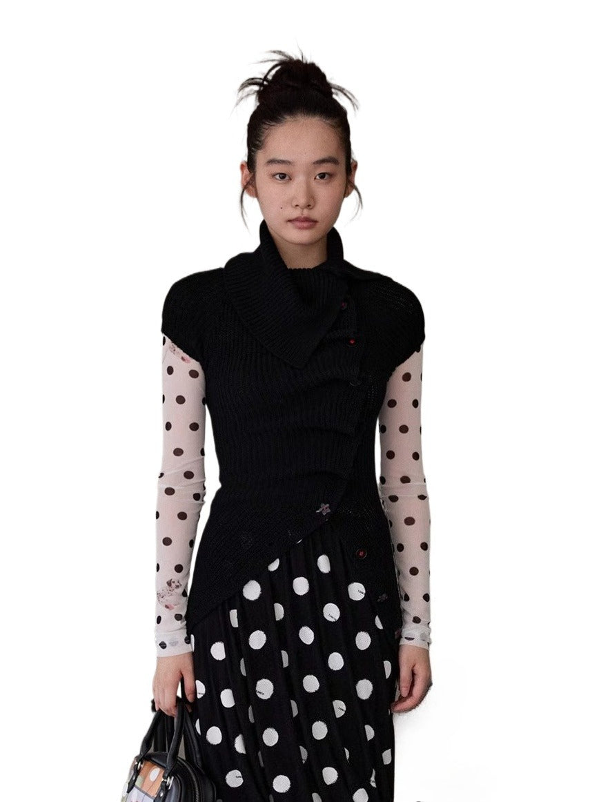 Asymmetrical Lapel Slouchy Knit T-shirt