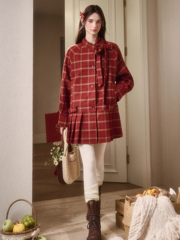 “Red Apple” Wool Plaid Coat Dress