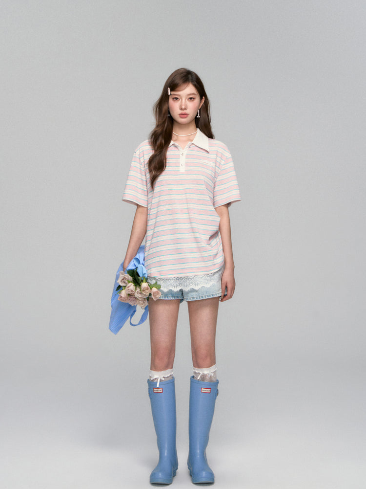 Floral Striped Polo Shirt