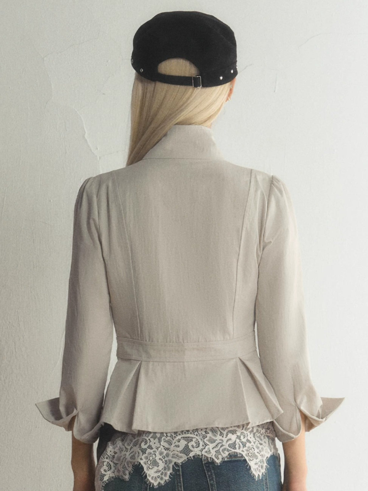 Vintage Stand Collar Peplum Jacket
