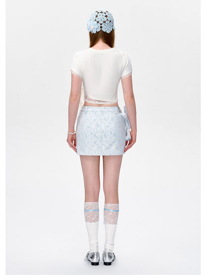 Lace Slim Fit Round-Neck Short T-Shirt