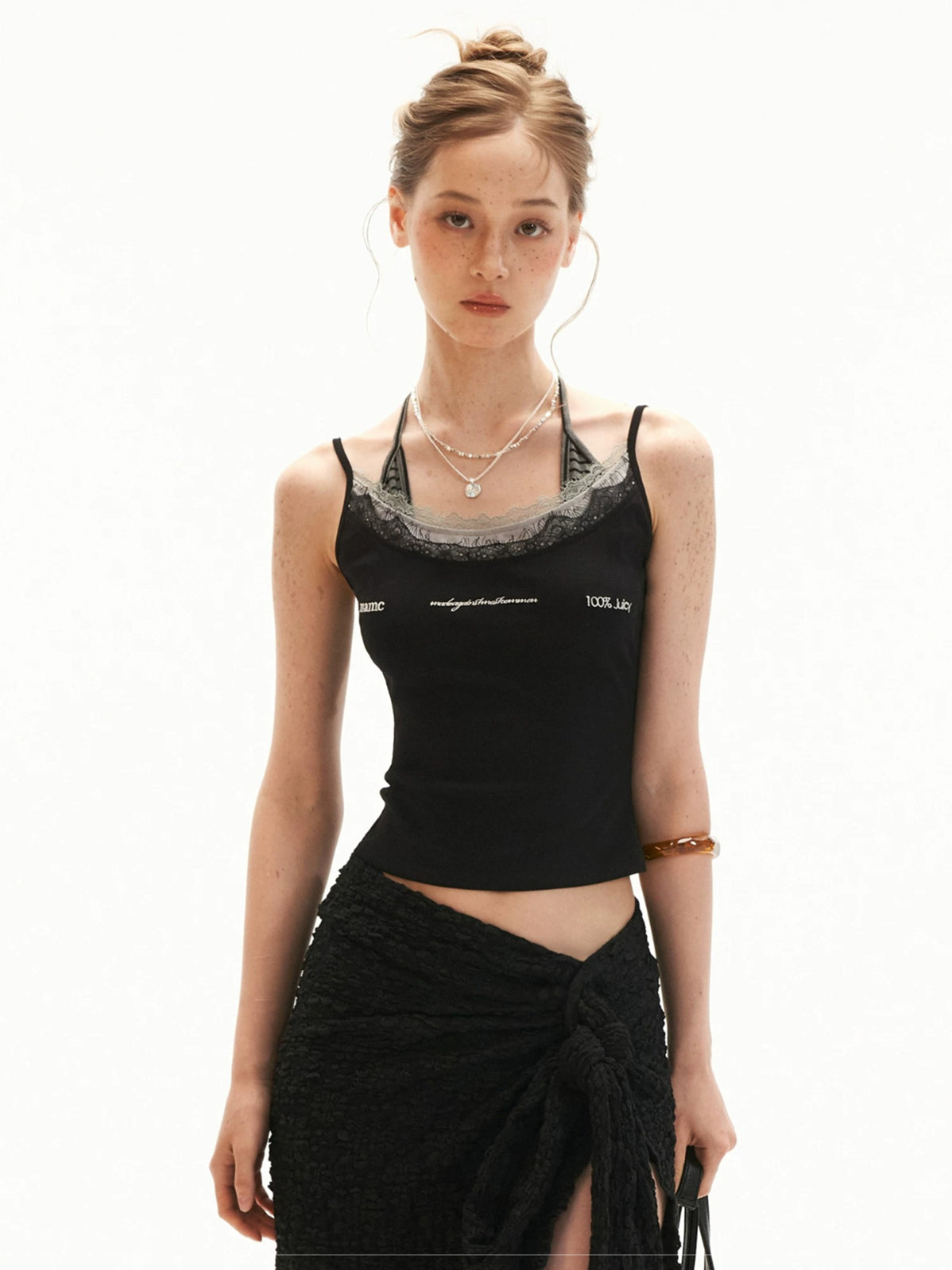 Layered Embroidered Letter Cami Top