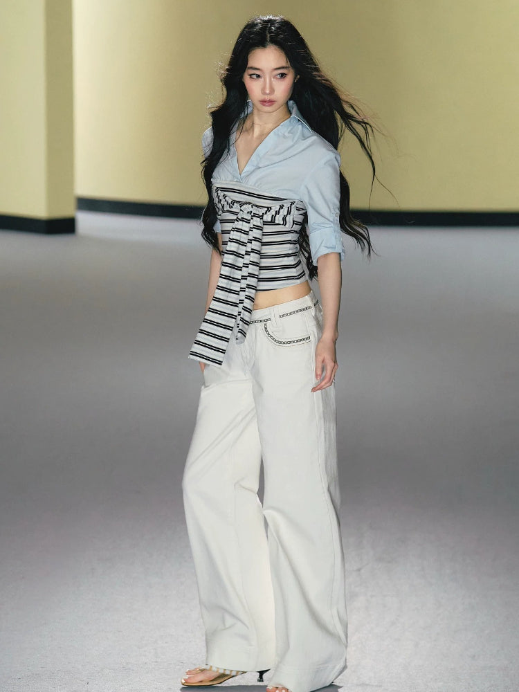 Striped Tie Spliced Shirt