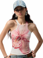 Floral Print Rhinestone Vest
