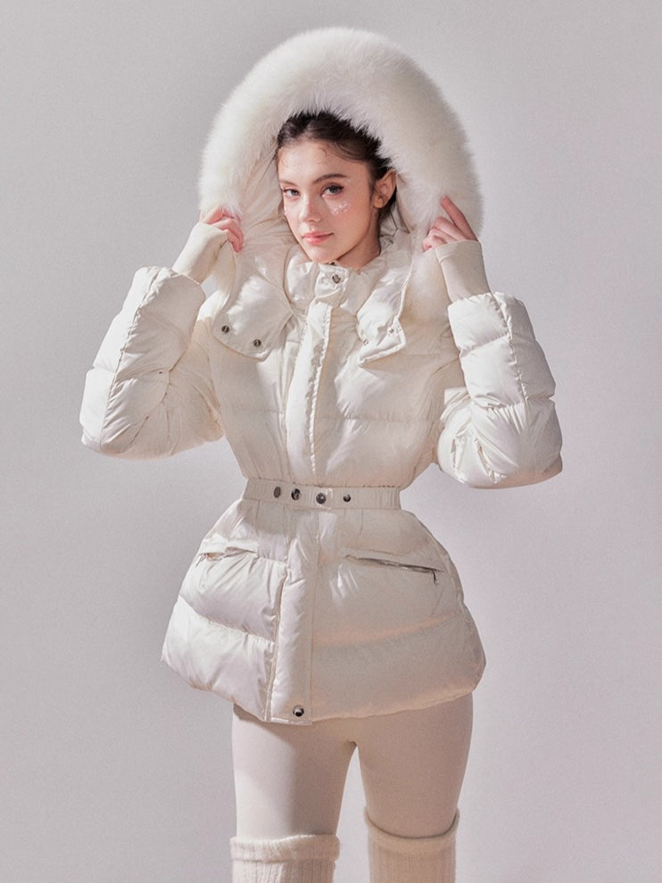 Fox Fur Large Collar Hooded Short Down Jacket