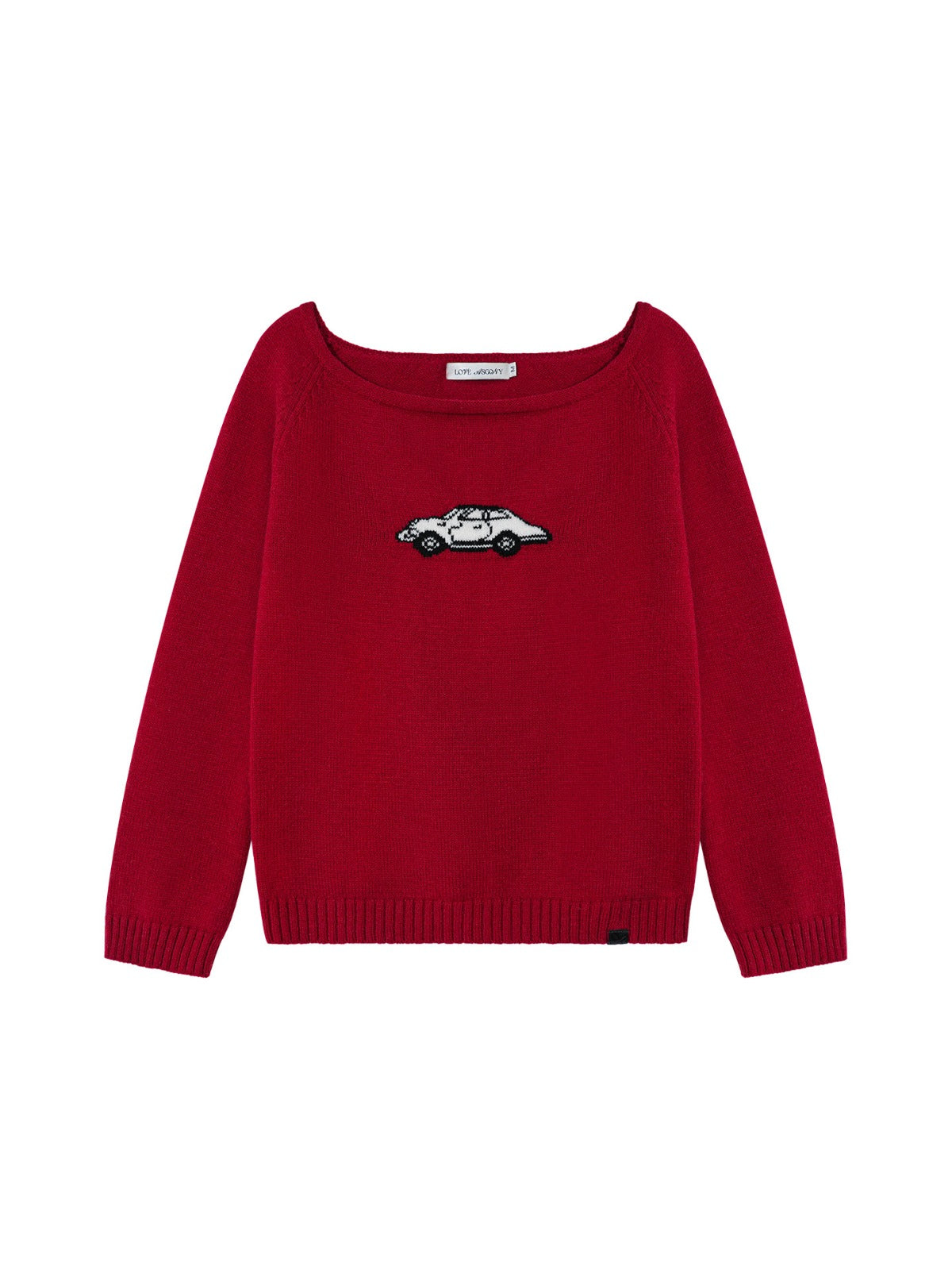 Car Motif Off Shoulder Sweater