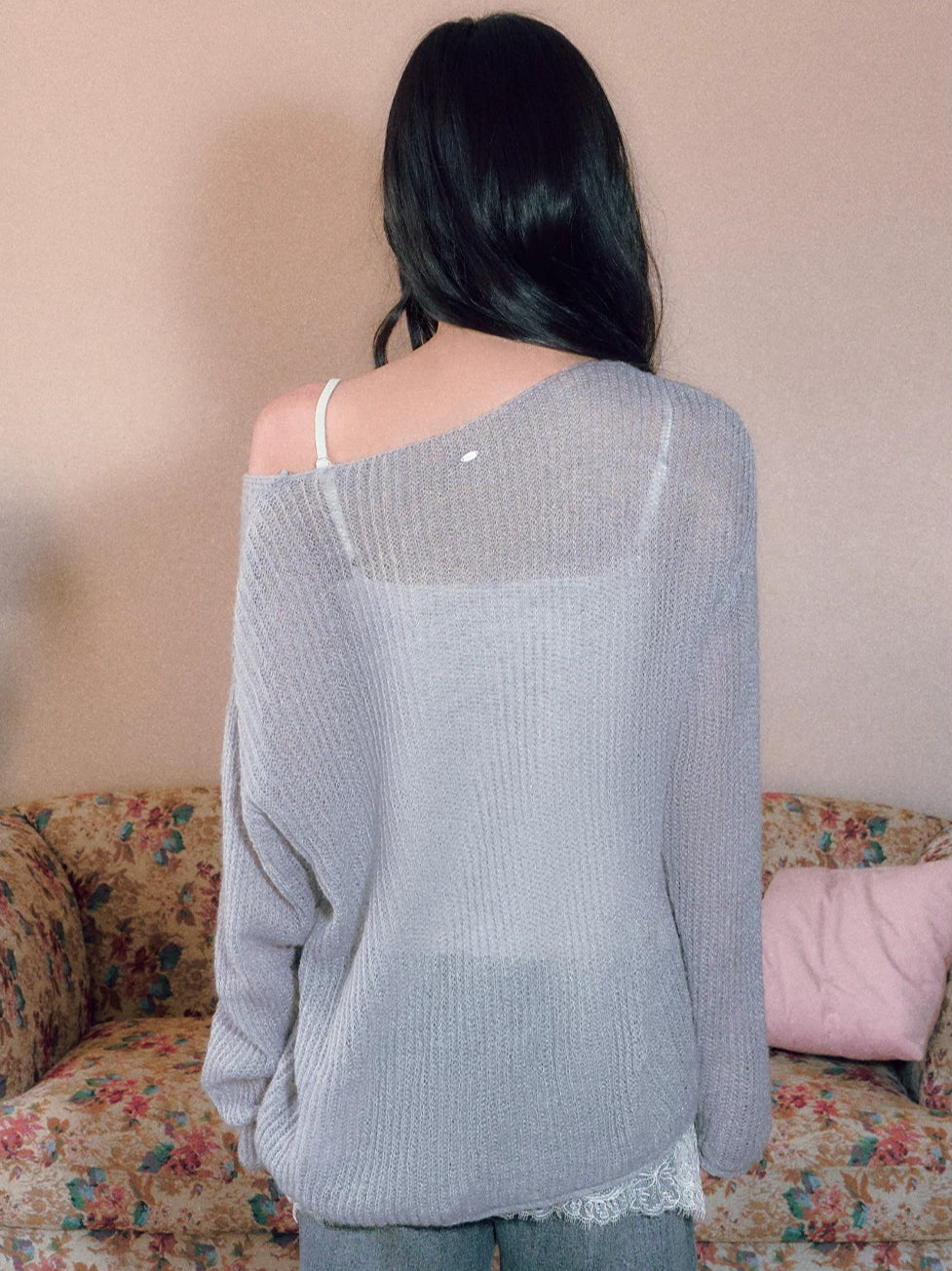 Asymmetric V-Neck Knit Top