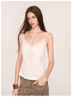 Velvet Fur-Trimmed Tie Front Camisole