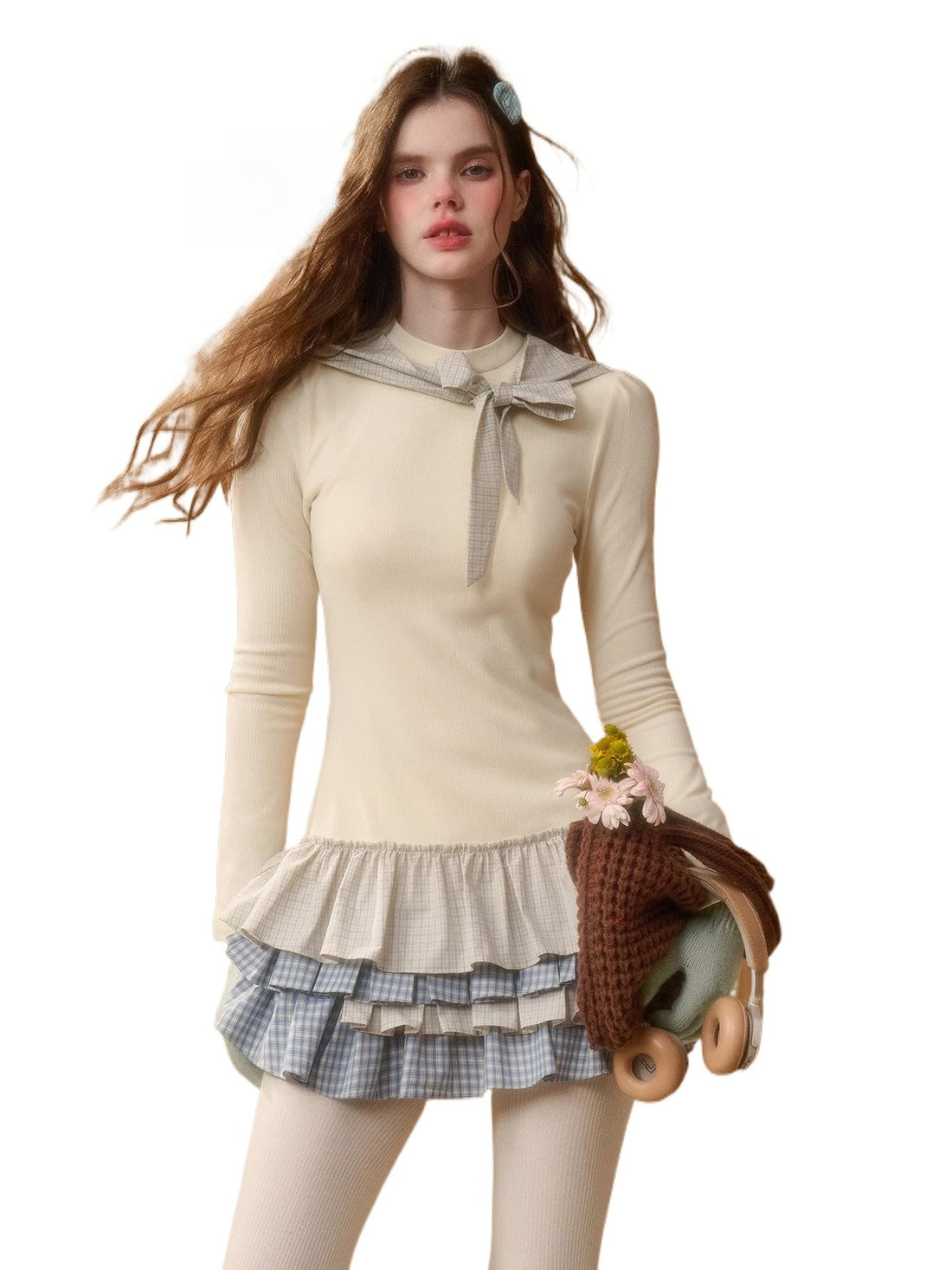 Vichy Pleated Knit Dress