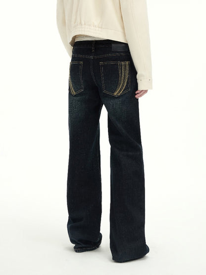 Vintage Washed Whisker Straight-Leg Jeans