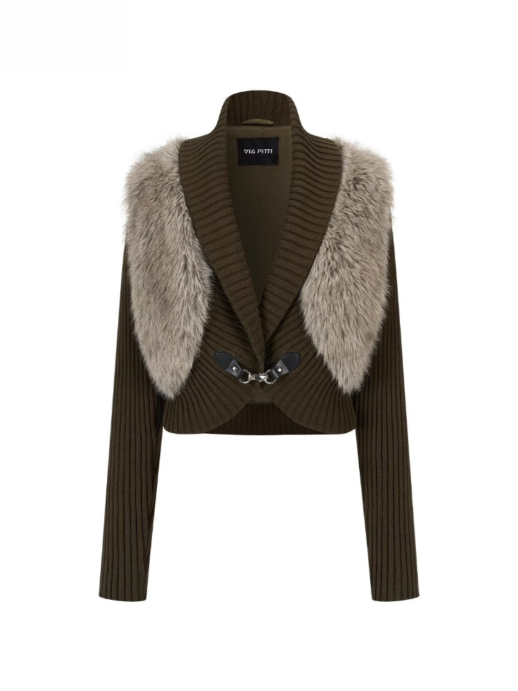 Faux Fur Panel Knitted Short Jacket