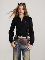 Ribbon Zip Collar Knit Cardigan