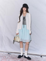 French Bow Trim Knit Cardigan