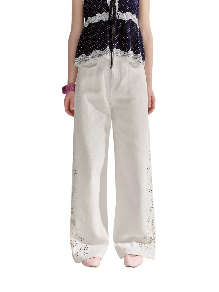Embroidered Wide-Leg Jeans