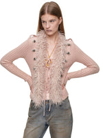 Napoleon Fur Collar Ribbed Cardigan