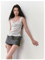 Rivet Embellished Small Cowl-Neck Camisole
