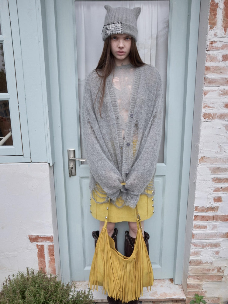 Mohair Distressed Cutout Sweater