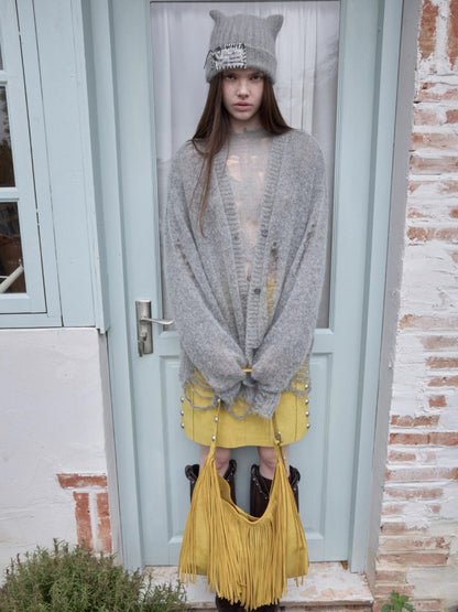 Mohair Distressed Cutout Sweater