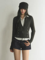 Vintage Double-Breasted Layered Cropped Jacket
