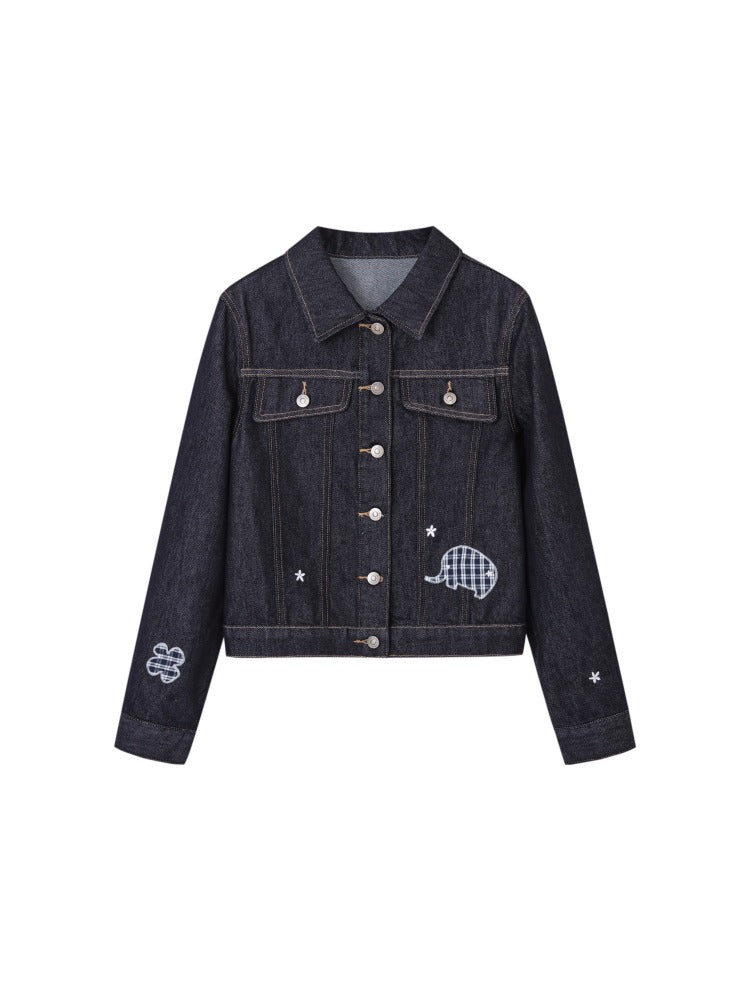 Denim Embroidered Cropped Jacket Set