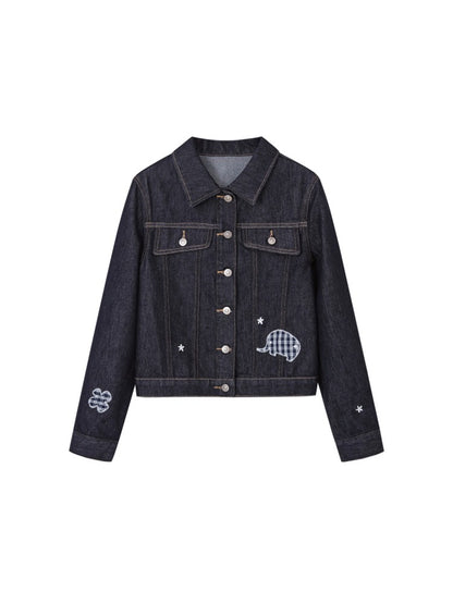 Denim Embroidered Cropped Jacket Set