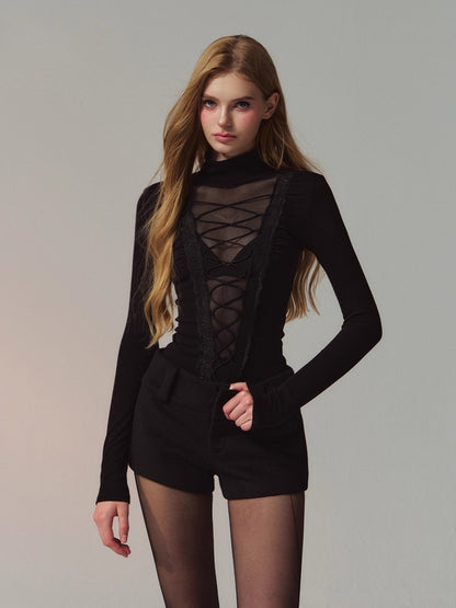 Lace Panel Mesh Laced Knit Top