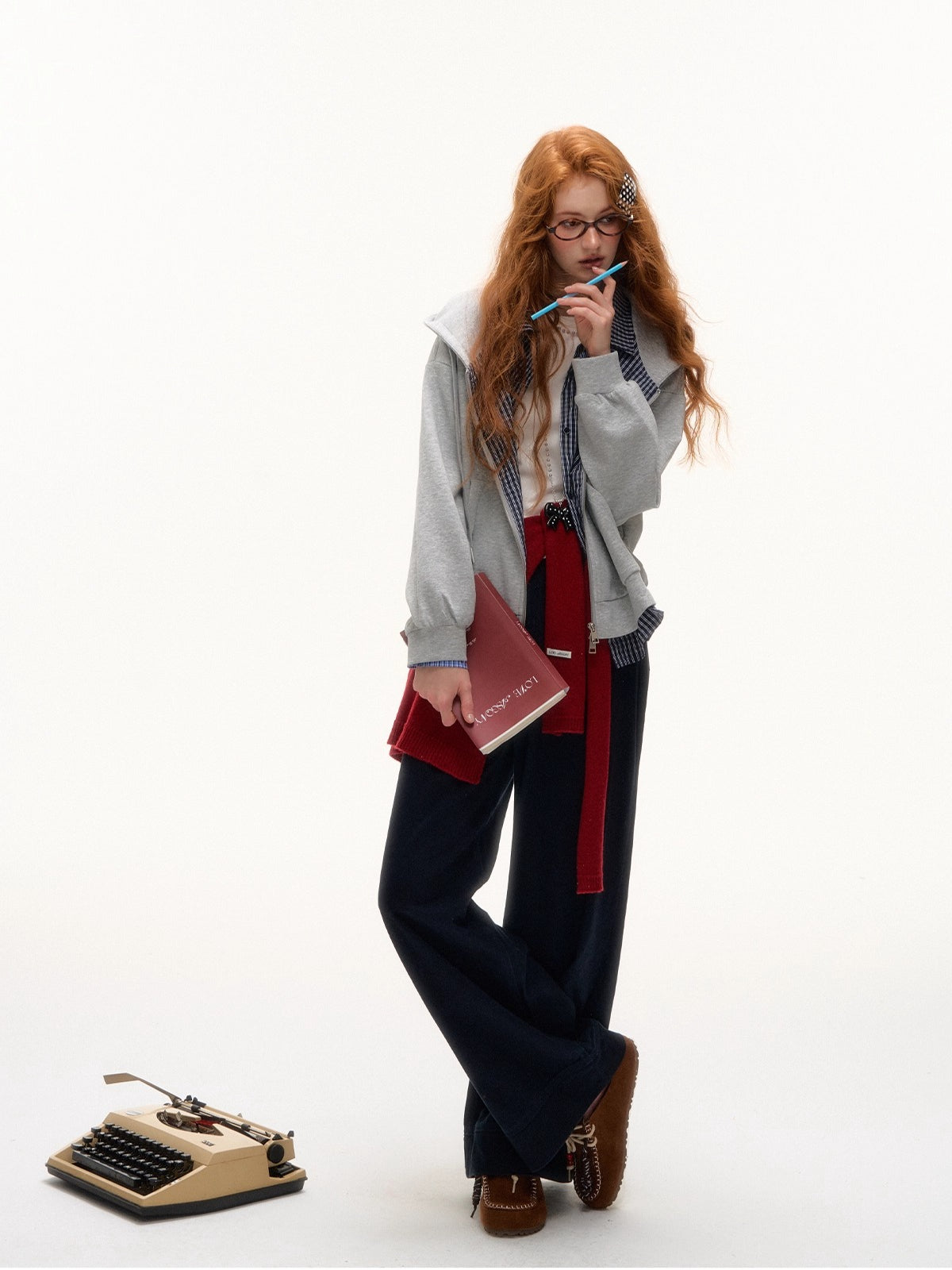 Gray &amp; Blue 2-in-1 Plaid Hoodie Jacket