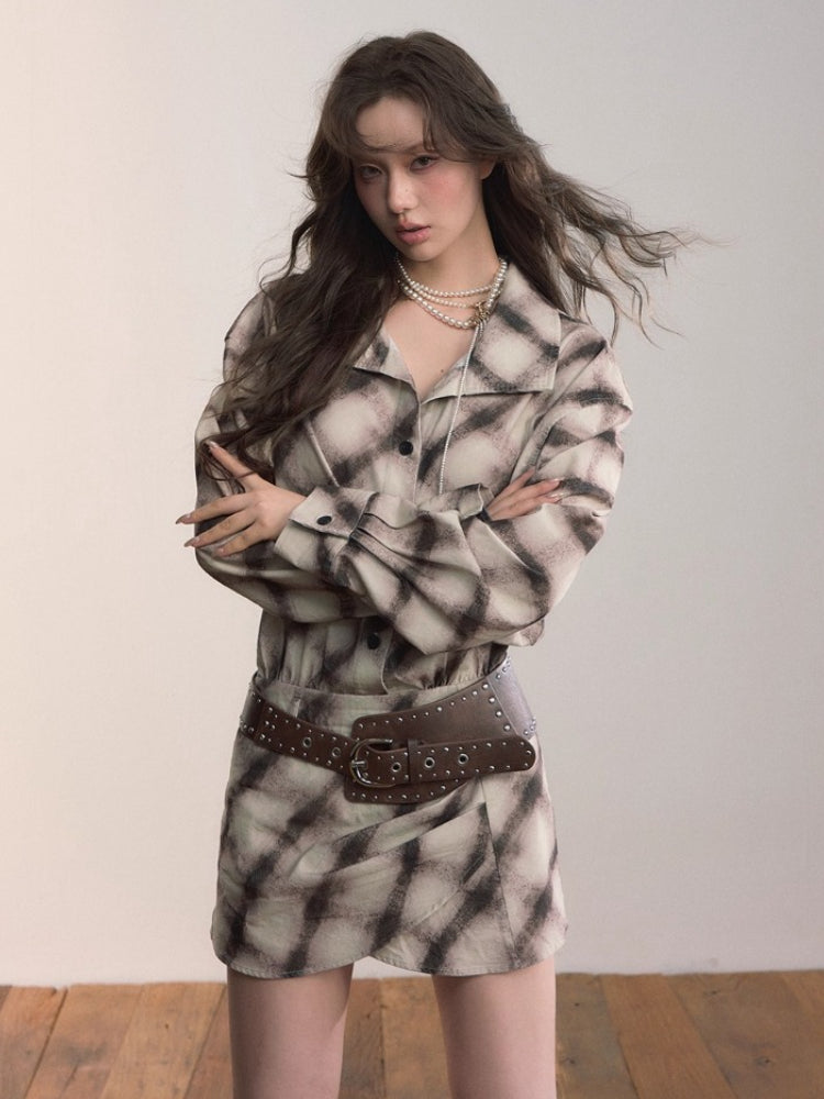 Plaid Asymmetrical Hem Shirt Dress