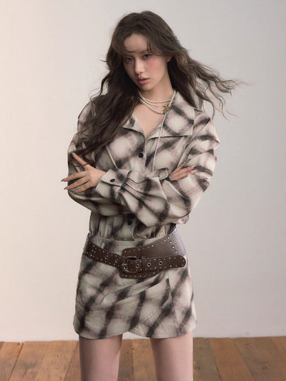 Plaid Asymmetrical Hem Shirt Dress