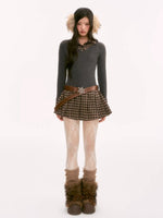 Gray Plaid Knit Midi Dress
