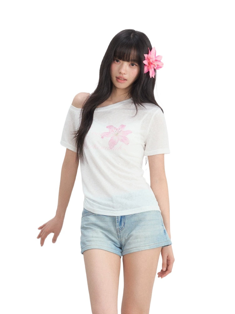 Floral One-Shoulder T-shirt