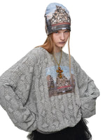 Reversible Cat Print Slouchy Beanie