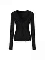 Shimmer Yarn Distressed V-Neck Knit Top