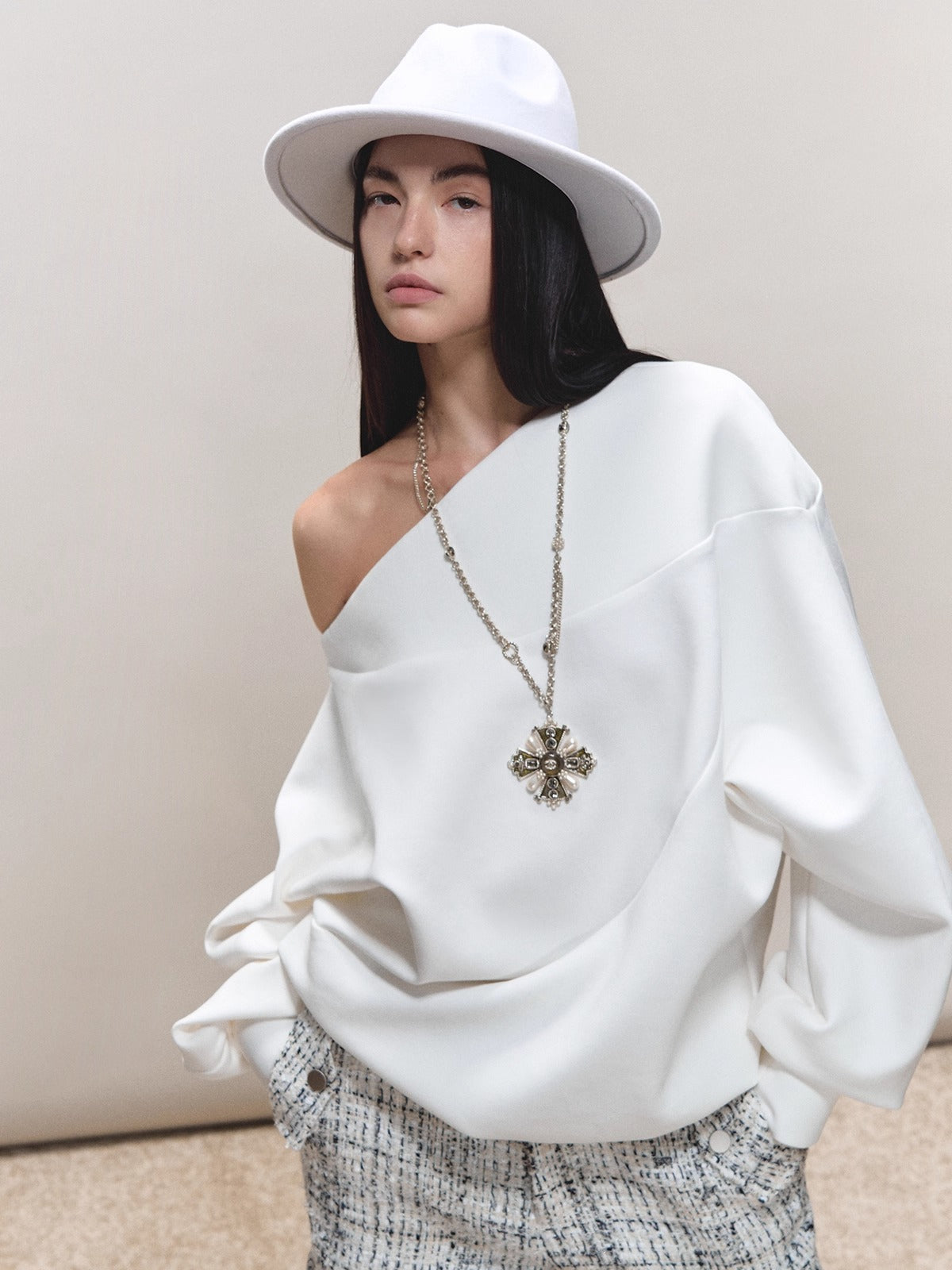 Asymmetric Off-Shoulder Oversized Sweatshirt