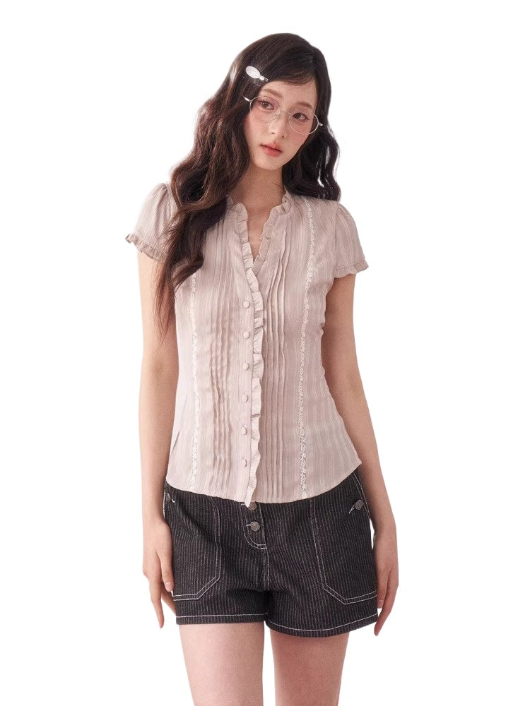Ruffle Lace Waist Shirt