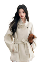 White Stand Collar Wool Coat